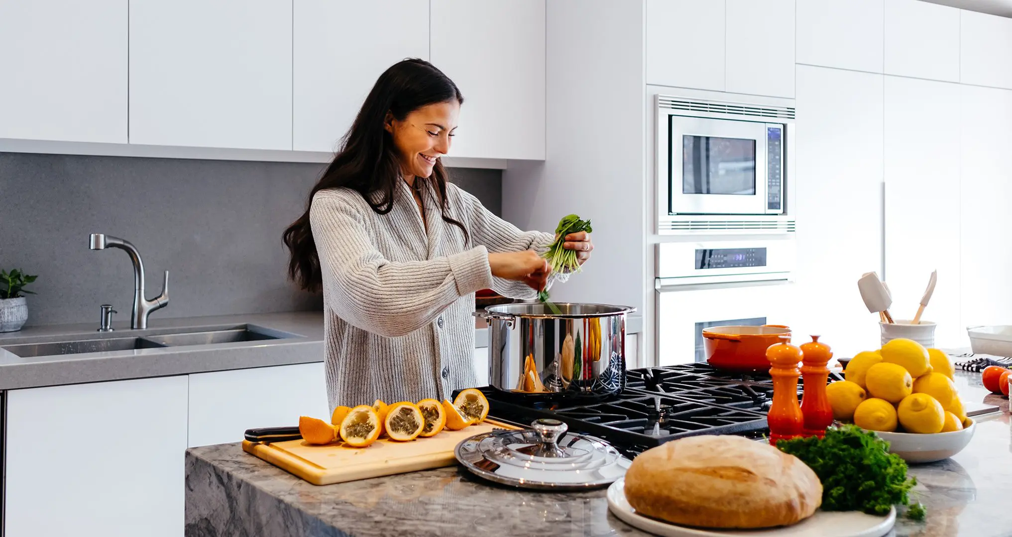 woman cooking dinner in the kitchen