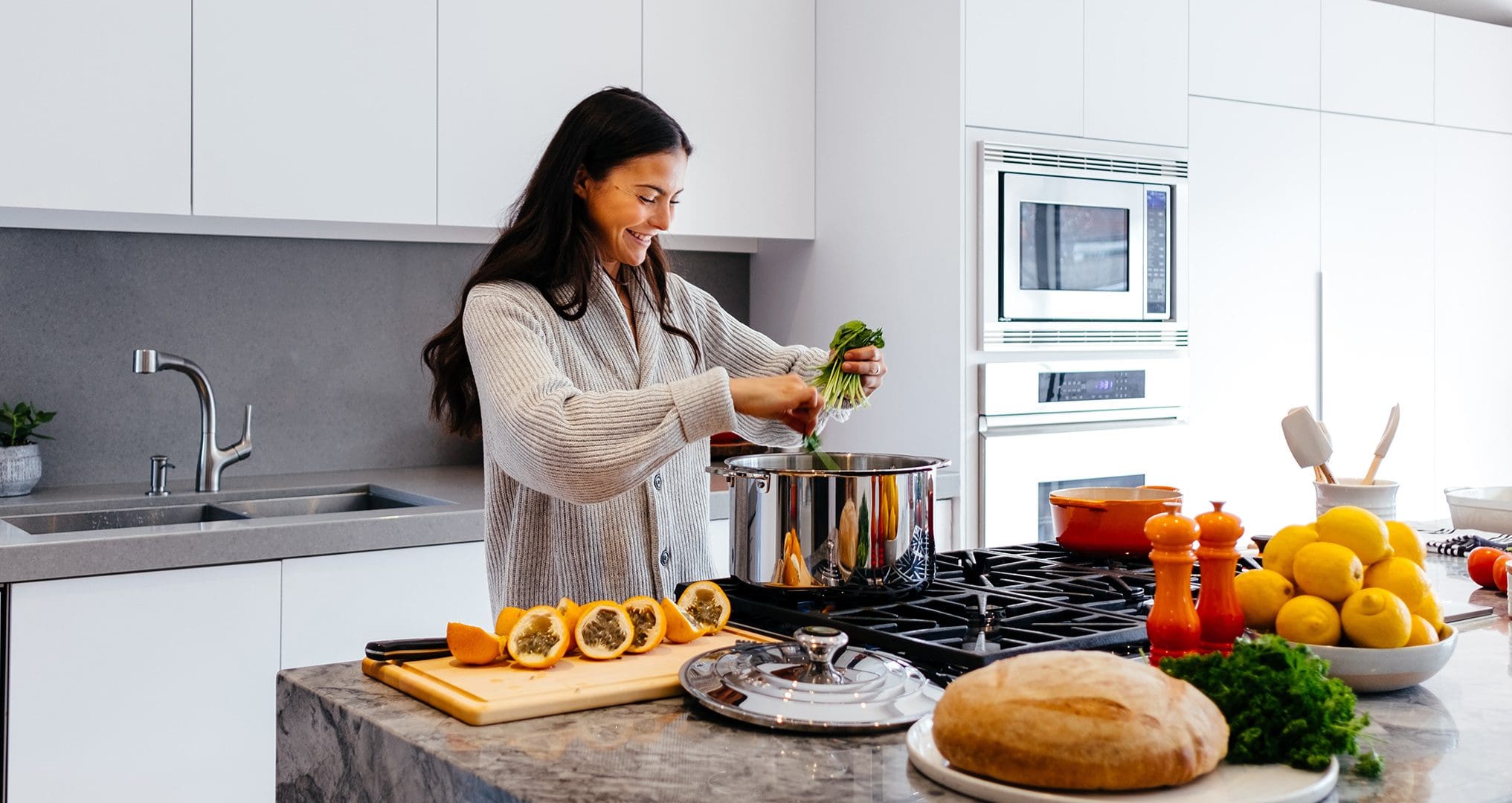 woman cooking dinner in the kitchen